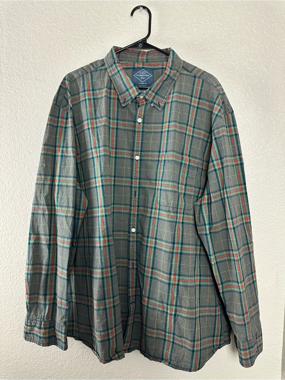 St. John's Bay Men’s Plaid Button-Up Shirt in Red, Green & Blue 3XL